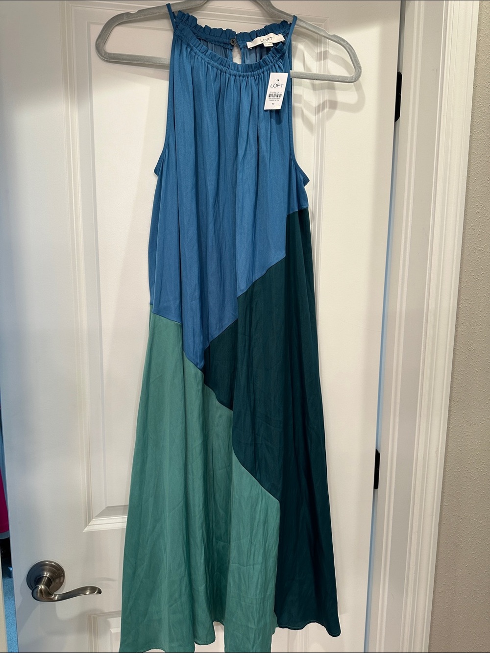 LOFT Teal & Blue Colorblock Halter Maxi Dress